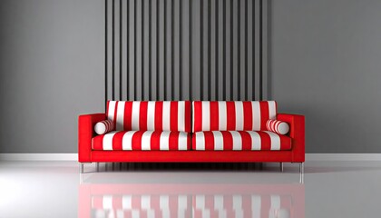 Modern red and white striped sofa