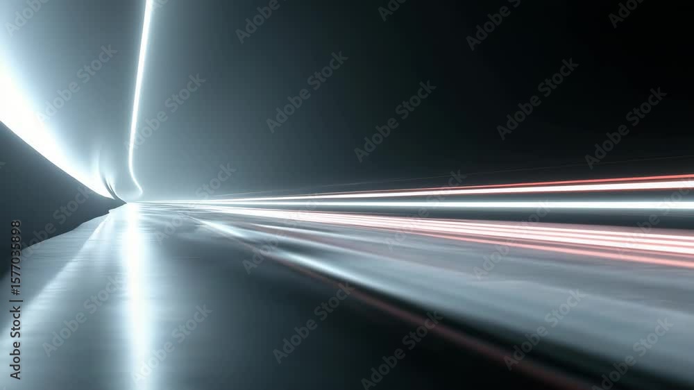 Poster futuristic light trails in a dark tunnel creating a dynamic motion effect