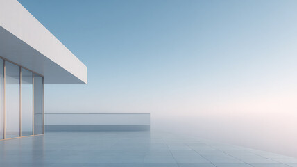 Minimalist Terrace with Ocean View at Sunrise