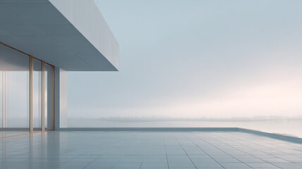 Minimalist Terrace with Ocean View at Sunrise