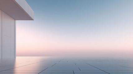 Minimalist Terrace with Ocean View at Sunrise