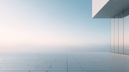 Minimalist Terrace with Ocean View at Sunrise