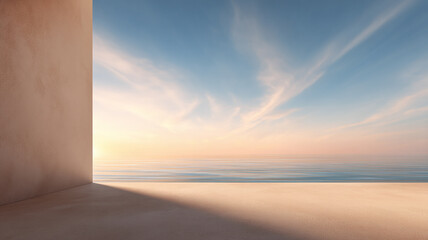 Minimalist Terrace with Ocean View at Sunrise