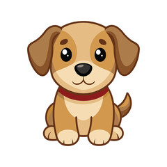 Cute cartoon puppy dog with floppy ears and a red collar sitting