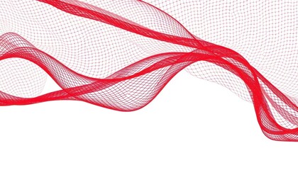 Abstract Red Mesh Overlay on White Background with Wavy Lines Design