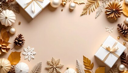 Elegant gift decorations for holiday celebrations festive atmosphere digital content creation warm and inviting environment top-down view seasonal joy