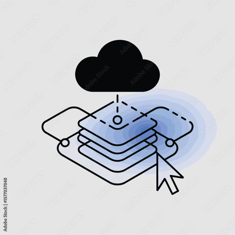 Poster abstract cloud computing data storage vector illustration black lines blue gradient stacked layers c