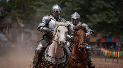 Experience the Thrill of Jousting: Knights in Armor Compete in a Spectacular Medieval Tournament on Horses, Showcasing Skill, Tradition, and Heritage in a Historic Event