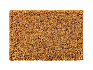 Close up of a textured brown rectangular doormat isolated on transparent background