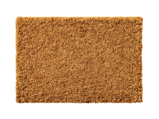 Close up of a textured brown rectangular doormat isolated on transparent background