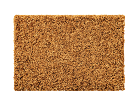 Close up of a textured brown rectangular doormat isolated on transparent background