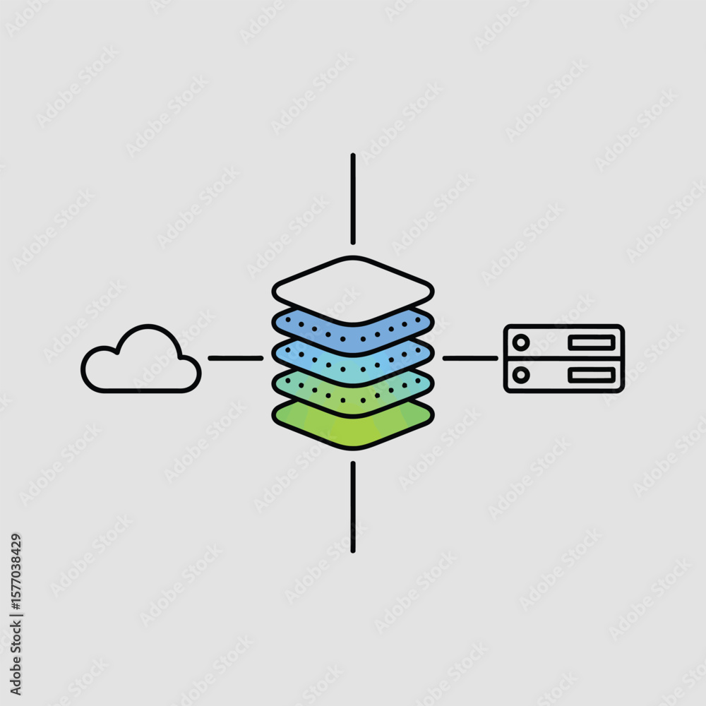 Poster abstract data layer architecture diagram showing green blue white layered data center network techno