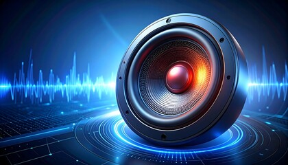High-tech speaker, audio waves, digital