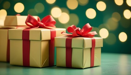 Obraz premium Elegant gift boxes with red ribbons are ready for a special celebration.