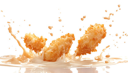 Chicken nuggets splashing, mayonnaise, isolate, white background