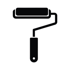 Paint Roller With Paint Outline Vector Illustration