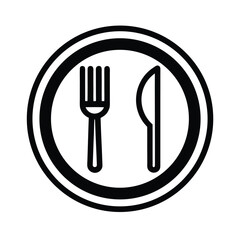Plate With Fork And Knife Outline Vector Illustration