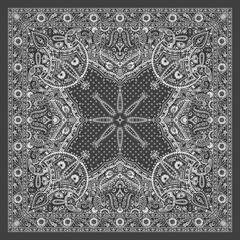 Premium Grey Paisley Bandana &ndash; Elegant Monochrome Scarf Pattern, Luxury Ornamental Vintage Textile Print