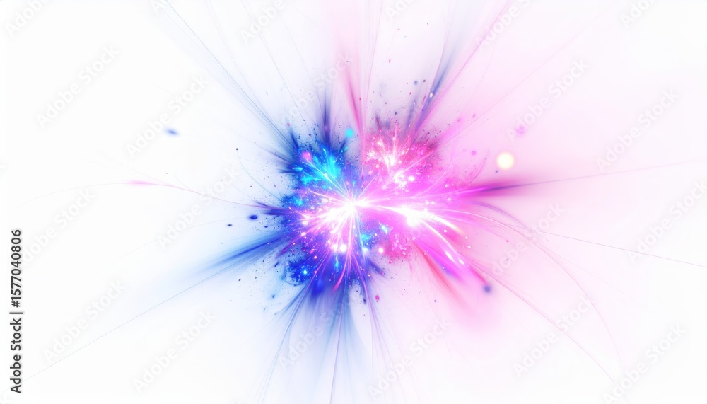 Poster abstract fractal flower with colorful starburst pattern and purple light rays