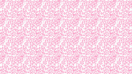 Seamless pattern of pink floral design with leaves and flowers on a white background surface design