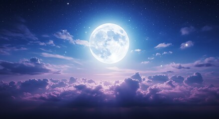 Fototapeta premium Full Moon Above Clouds During Soft Twilight in a Starry Sky variation 4
