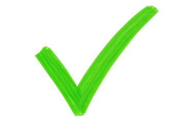 Hand-drawn green check mark provides a simple yet effective visual representation of approval, agreement, or verification on a transparent background