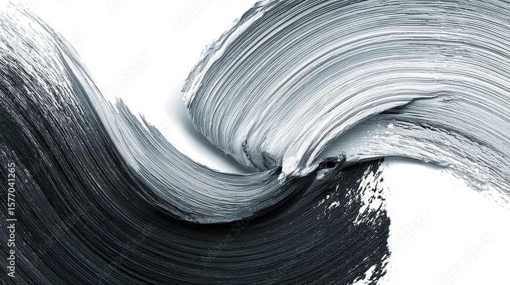 Poster black and white paint strokes intertwine on a white background with wave textures. good for backgrou