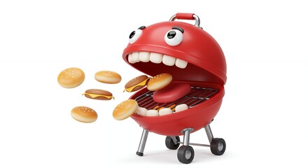 Cartoon grill eating burgers