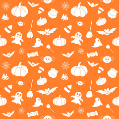 Seamless Halloween Pattern on Orange Background