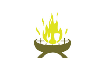 Flaming BBQ Logo with Spatula and Fork Icon for Barbecue Grill, Chef Branding, Cooking Tools, Restaurant, and Outdoor Food Design