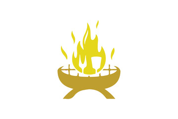 Flaming BBQ Logo with Spatula and Fork Icon for Barbecue Grill, Chef Branding, Cooking Tools, Restaurant, and Outdoor Food Design