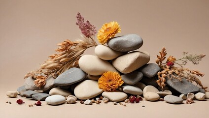 Dried Flowers Accent Stacked Stone Calm