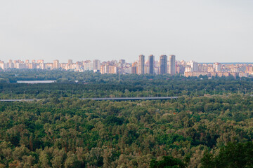 top view unmanned aerial drone photography of wide panorama megapolis city skyscrapers outskirts...