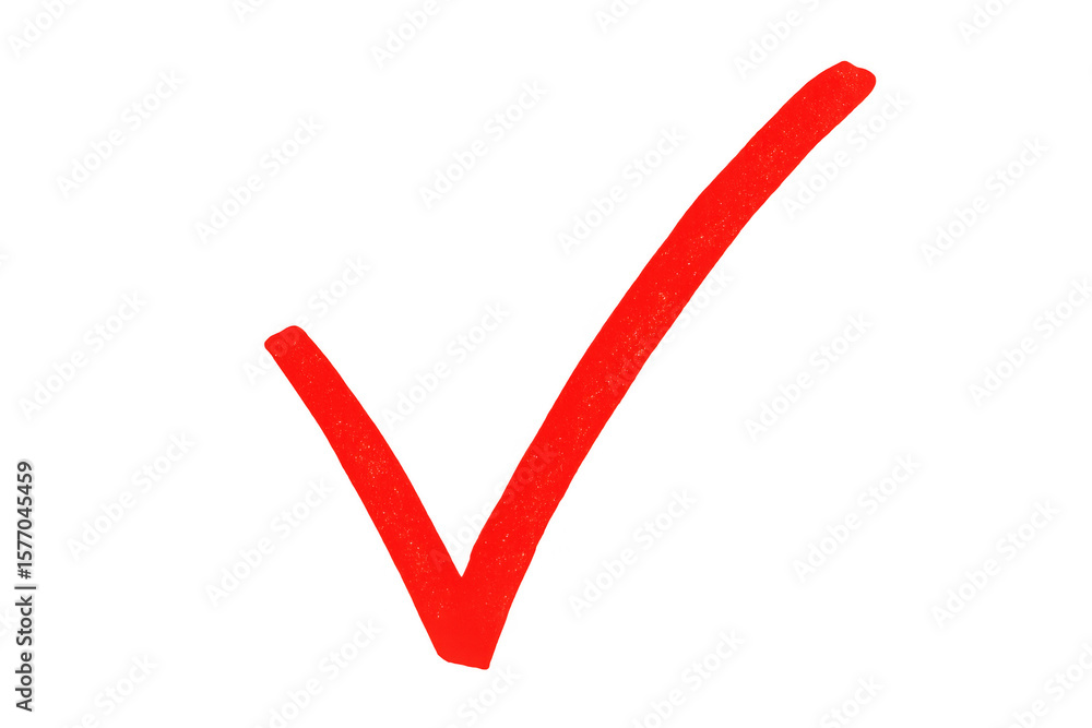 Poster red hand-drawn checkmark signaling validation, highlighting correctness with clean transparent desig