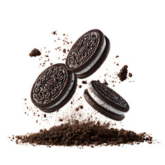 Flying Oreo Cookies with Crumbs Isolated