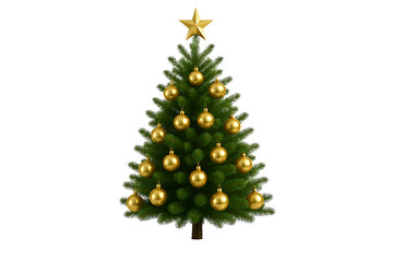 Obraz premium Decorated christmas tree with golden ornaments and star topper isolated on transparent background