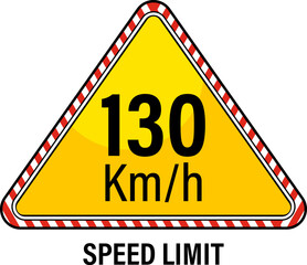 130 Km per hour speed limit, maximum speed traffic signs vector