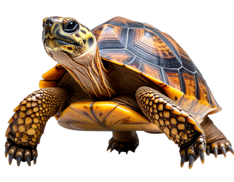  Turtle with Head Raised and Front Legs Extended, Front-Facing Angle, Transparent Background
