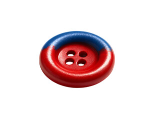 Red and blue painted sewing button with four holes isolated on transparent background