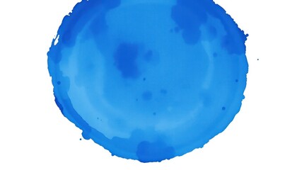 Abstract Watercolor Blue Circle Design on White Background with Splatter