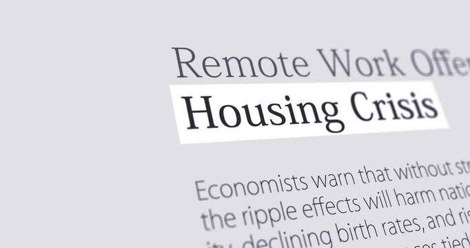 Housing crisis, changing news headlines sequence across media, news about housing crisis, loop footage