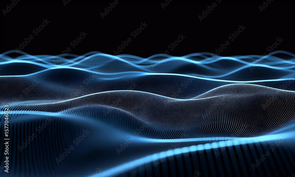 Poster abstract blue background with glowing dots and lines, a digital technology concept banner for networ