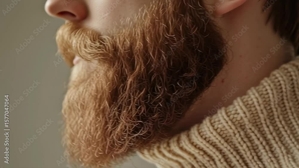 Poster a man with a beard and a sweater on. the beard is long and unkempt