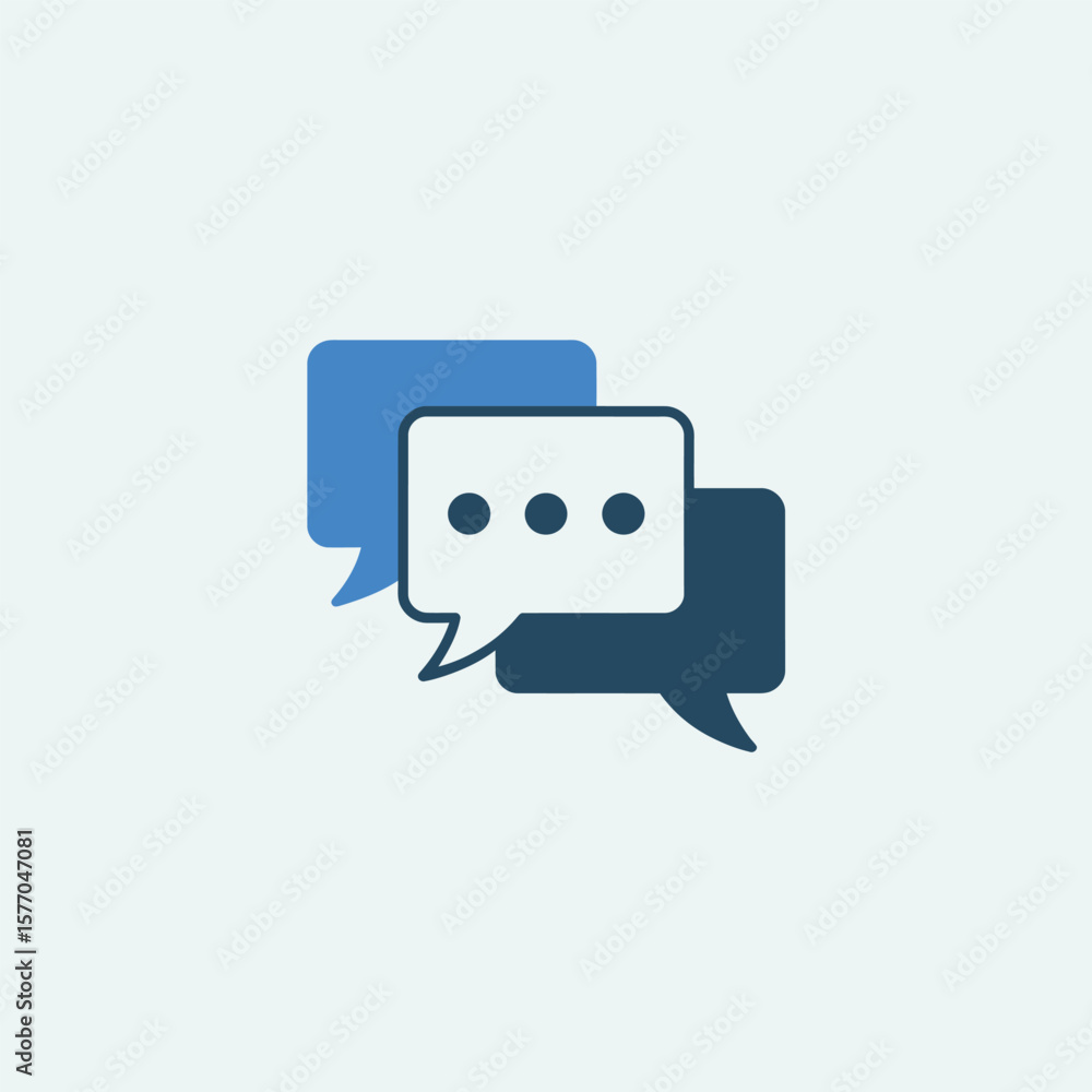 Poster two flat chat bubble icons blue and white color palette simple communication graphic design element 