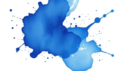 Abstract watercolor paint splatters in blue on a white background design