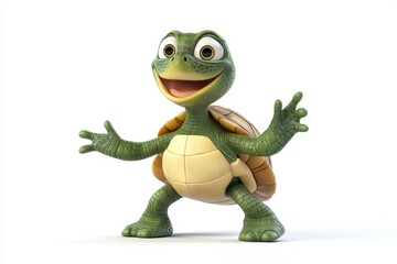Fototapeta premium Man in turtle pose 3D CARTOON CHARACTER of ON WHITE BACKGROUND