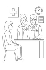Doctor Sharing Good News with Patient &ndash; Line Drawing