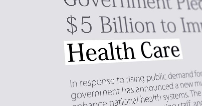 Health care, changing news headlines sequence across media, news about medical insurance and healthcare topic, loop footage