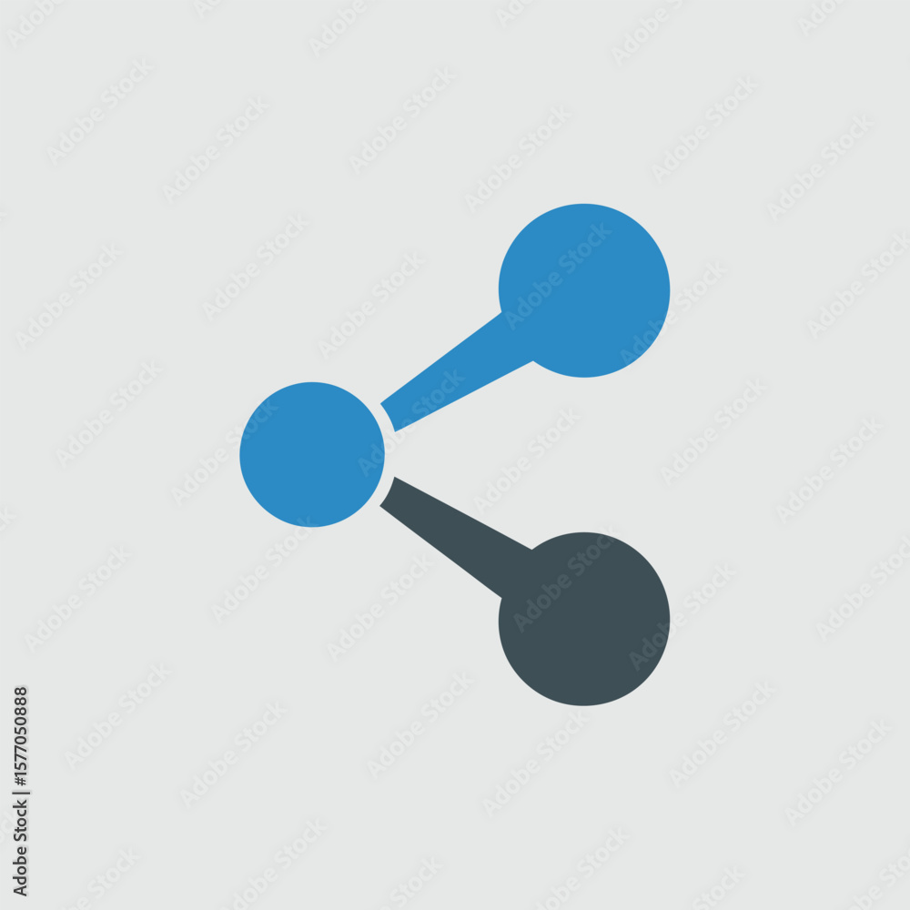 Poster flat share arrow icon design featuring two blue circles and one dark gray circle connected by gray l