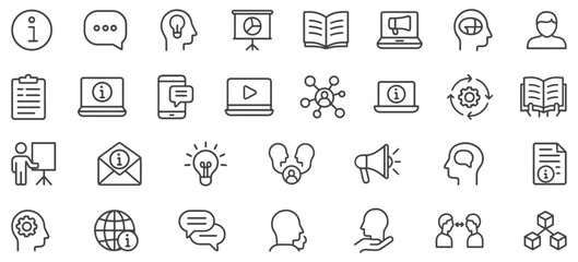 Information & Knowledge Sharing Line Icons &ndash; Unique Vector Symbols for Communication, Collaboration, Learning & Digital Education Projects